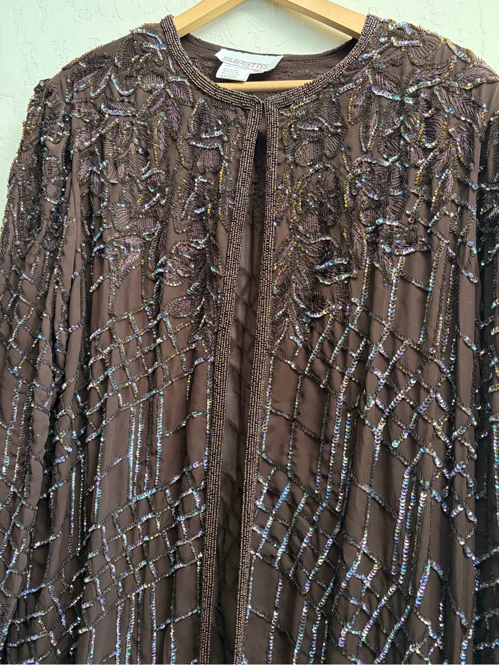 Silhouettes Sequined Duster, Brown, Iridescent, size 1X